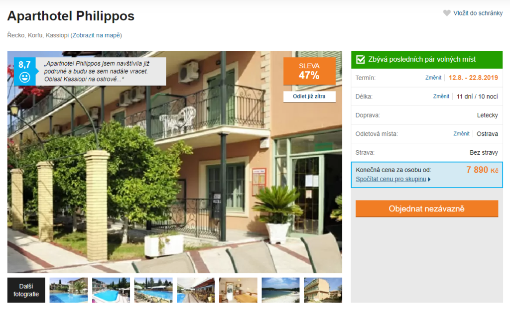philippos - Řecko, Korfu na 11 dní letecky z Ostravy za 7890 Kč - skvělý aparthotel
